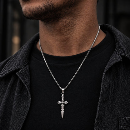 THE MEN THING SS Pendant/ Necklace VICTORY SWORD -  23mm Titanium Steel Pendant with 23inch Round Box Chain for Men & Boys