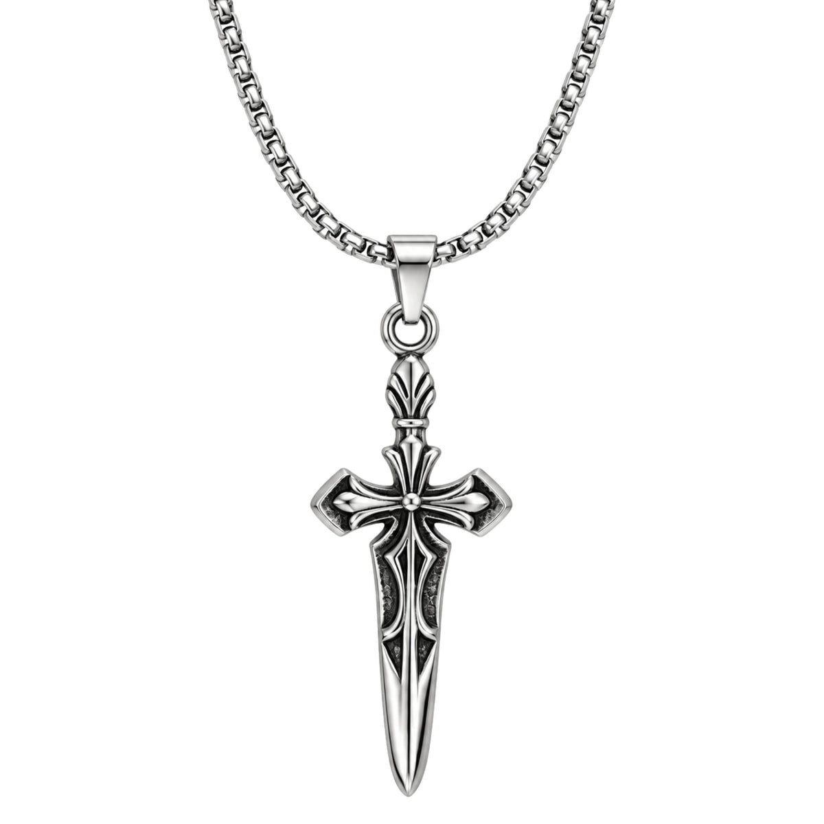 THE MEN THING SS Pendant/ Necklace VICTORY SWORD -  23mm Titanium Steel Pendant with 23inch Round Box Chain for Men & Boys