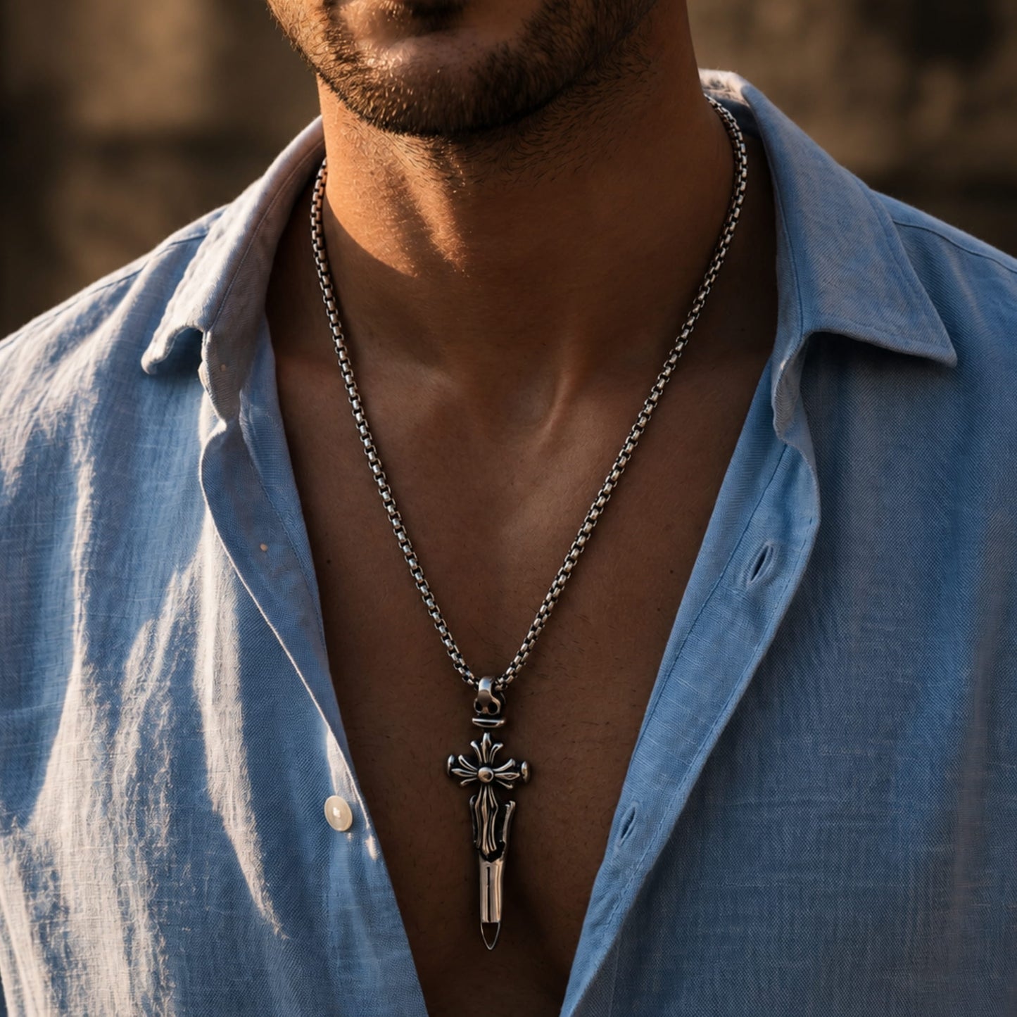 THE MEN THING SS Pendant/ Necklace VICTORY SWORD -  Titanium Steel Pendant with 24inch Round Box Chain for Men & Boys