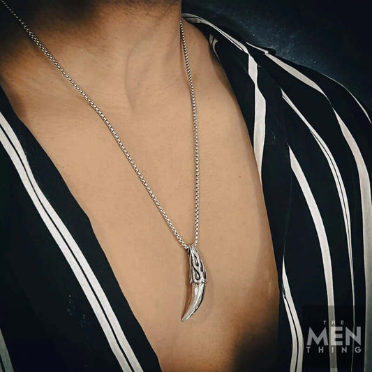 THE MEN THING SS Pendant/ Necklace VICTORY TOOTH - Alloy Pendant with Pure Stainless Steel  24inch Round Box Chain, American trending Style for Men & Boy