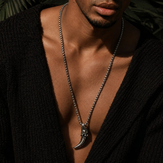 THE MEN THING SS Pendant/ Necklace VICTORY TOOTH - Alloy Pendant with Pure Stainless Steel  24inch Round Box Chain, American trending Style for Men & Boy