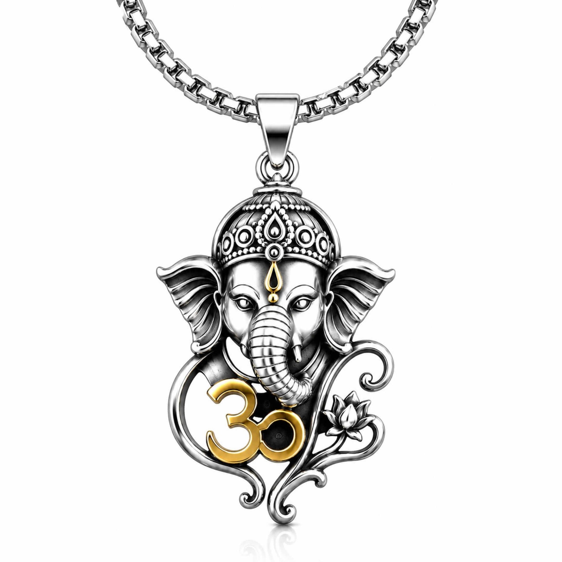THE MEN THING SS Pendant/ Necklace VIGHNARAJ - Pure Vintage Pure Steel Pendant with 24inch Round Box 5mm Chain for Men & Boys