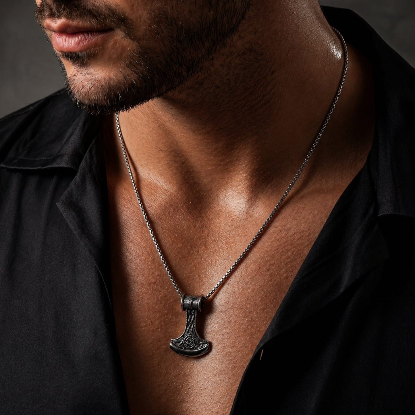 THE MEN THING SS Pendant/ Necklace VIKING BATTLE  AXE - Alloy Pendant with Pure Stainless Steel  24inch Round Box Chain, American trending Style for Men & Boy