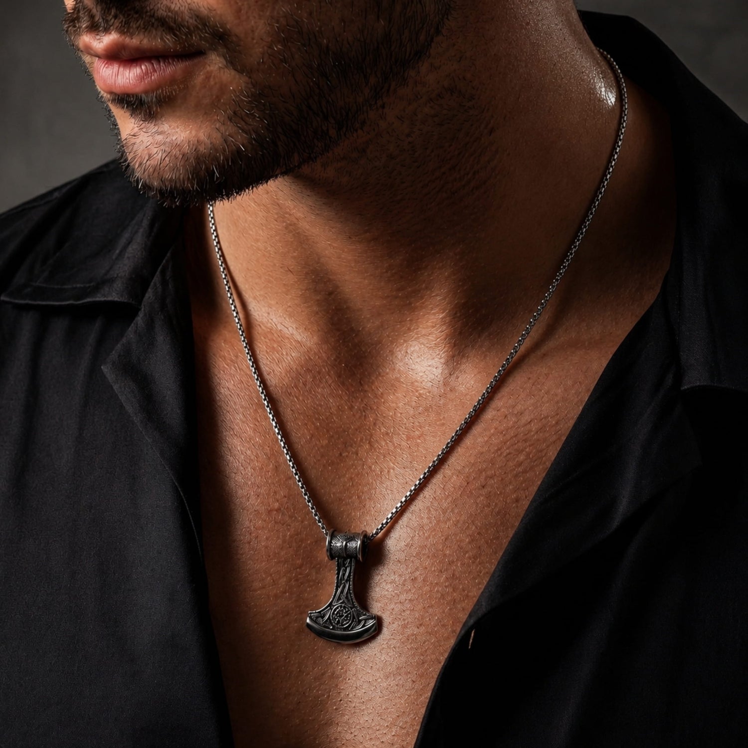 THE MEN THING SS Pendant/ Necklace VIKING BATTLE  AXE - Alloy Pendant with Pure Stainless Steel  24inch Round Box Chain, American trending Style for Men & Boy