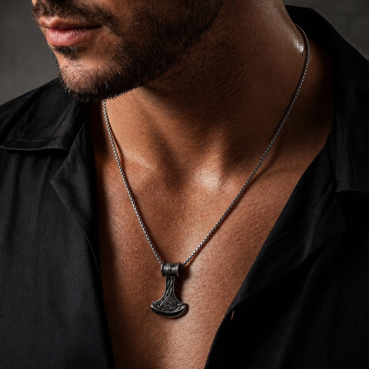 THE MEN THING SS Pendant/ Necklace VIKING BATTLE  AXE - Alloy Pendant with Pure Stainless Steel  24inch Round Box Chain, American trending Style for Men & Boy
