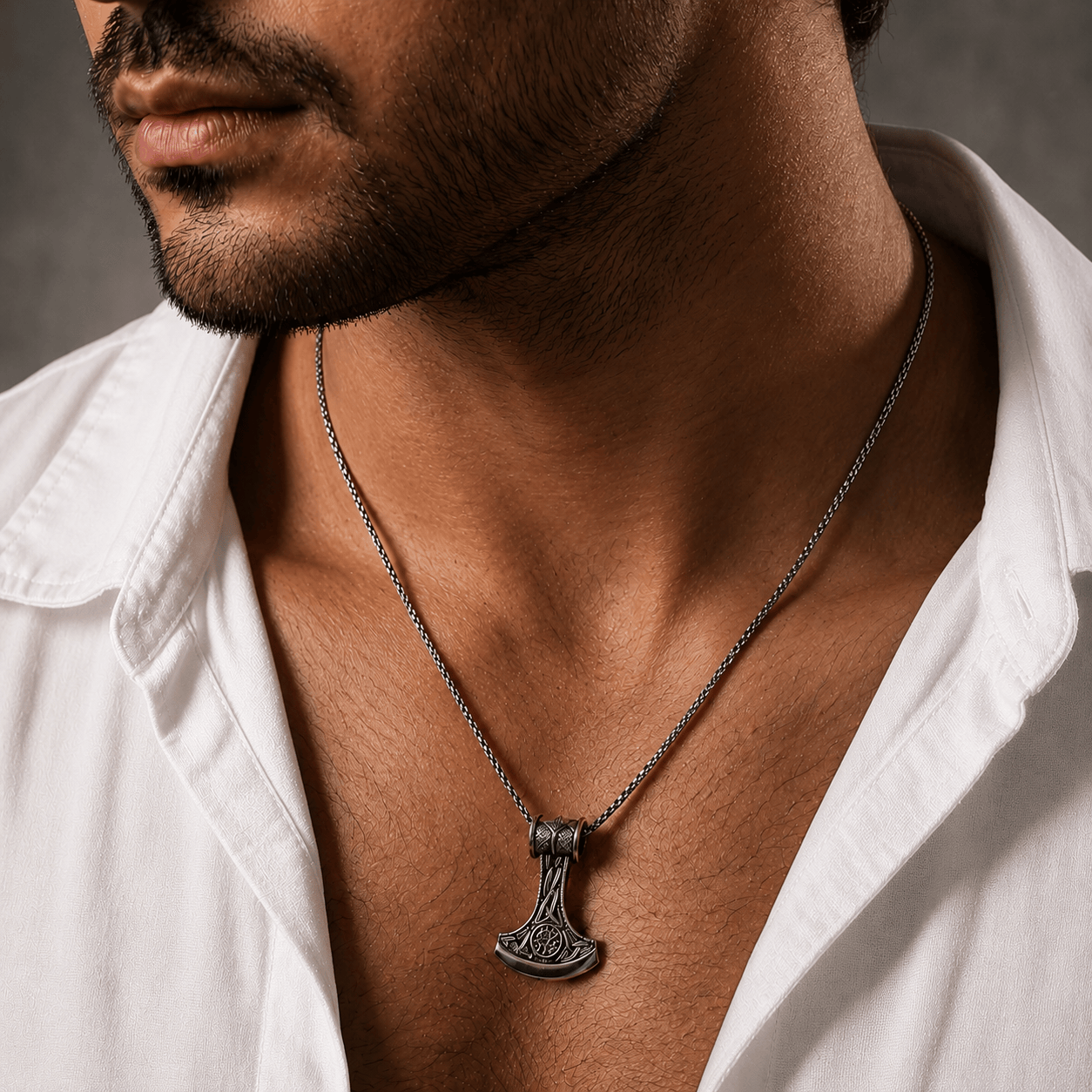 THE MEN THING SS Pendant/ Necklace VIKING BATTLE  AXE - Alloy Pendant with Pure Stainless Steel  24inch Round Box Chain, American trending Style for Men & Boy