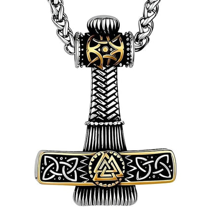 THE MEN THING SS Pendant/ Necklace VIKING NORDIC HAMMER GOLD - Pure Titanium Steel Necklace with 24 inch Chain for Men & Boys