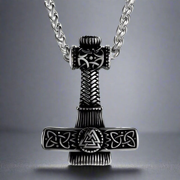 వైకింగ్ నార్డిక్ హామర్ సిల్వర్ - పురుషులు & అబ్బాయిల కోసం 24 అంగుళాల చైన్‌తో స్వచ్ఛమైన టైటానియం స్టీల్ నెక్లెస్