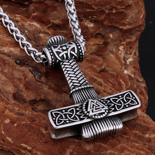 వైకింగ్ నార్డిక్ హామర్ సిల్వర్ - పురుషులు & అబ్బాయిల కోసం 24 అంగుళాల చైన్‌తో స్వచ్ఛమైన టైటానియం స్టీల్ నెక్లెస్