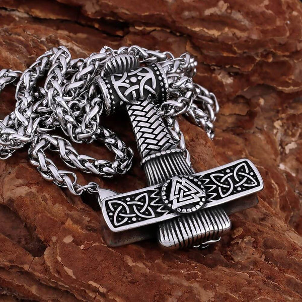 వైకింగ్ నార్డిక్ హామర్ సిల్వర్ - పురుషులు & అబ్బాయిల కోసం 24 అంగుళాల చైన్‌తో స్వచ్ఛమైన టైటానియం స్టీల్ నెక్లెస్