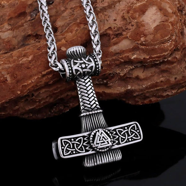 వైకింగ్ నార్డిక్ హామర్ సిల్వర్ - పురుషులు & అబ్బాయిల కోసం 24 అంగుళాల చైన్‌తో స్వచ్ఛమైన టైటానియం స్టీల్ నెక్లెస్