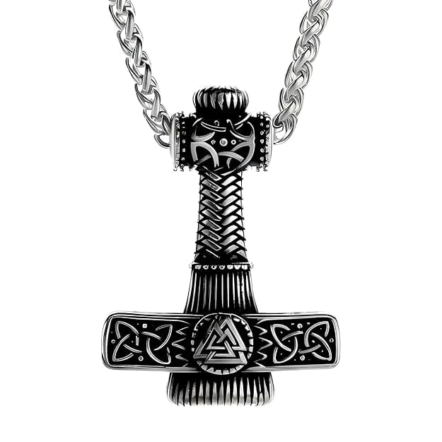 THE MEN THING SS Pendant/ Necklace VIKING NORDIC HAMMER SILVER - Pure Titanium Steel Necklace with 24 inch Chain for Men & Boys