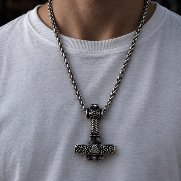 VIKING NORDIC HAMMER SILVER - Pure Titanium Steel Necklace with 24 inch Chain for Men & Boys