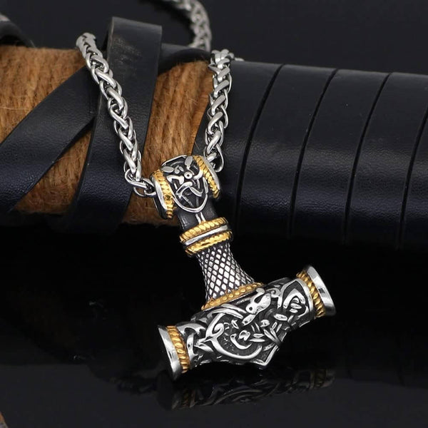 VIKING NORSE GOD HAMMER GOLD  - Pure Titanium Steel Necklace with 24 inch Chain for Men & Boys