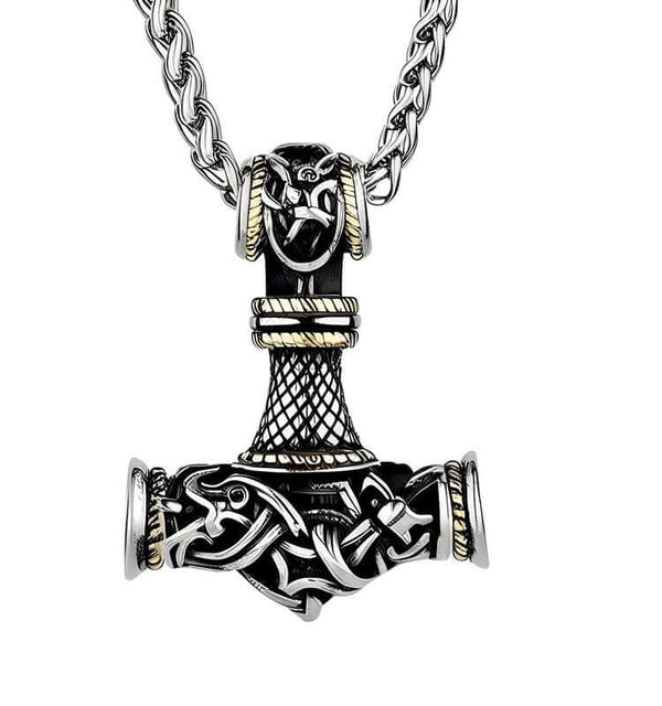 VIKING NORSE GOD HAMMER GOLD  - Pure Titanium Steel Necklace with 24 inch Chain for Men & Boys