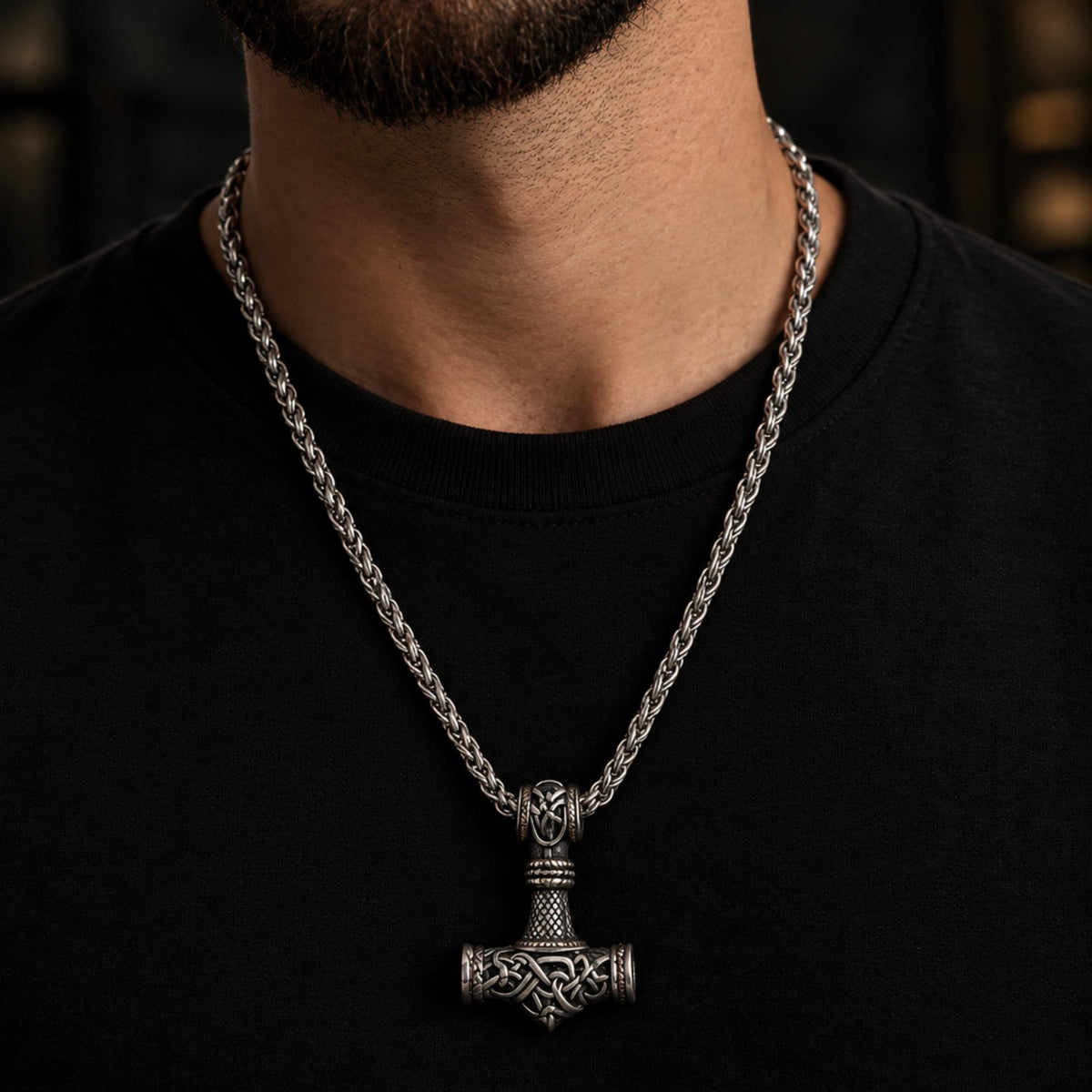 THE MEN THING SS Pendant/ Necklace VIKING NORSE GOD HAMMER GOLD  - Pure Titanium Steel Necklace with 24 inch Chain for Men & Boys