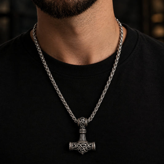 THE MEN THING SS Pendant/ Necklace VIKING NORSE GOD HAMMER GOLD  - Pure Titanium Steel Necklace with 24 inch Chain for Men & Boys