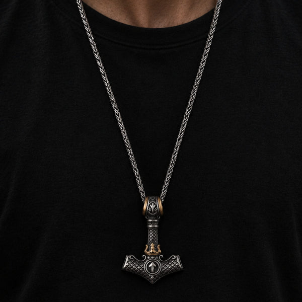 VIKING NORSE MJOLNIR GOLD  - Pure Titanium Steel Necklace with 24 inch Chain for Men & Boys