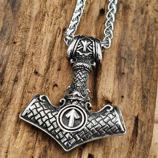 VIKING NORSE MJOLNIR SILVER  - Pure Titanium Steel Necklace with 24 inch Chain for Men & Boys