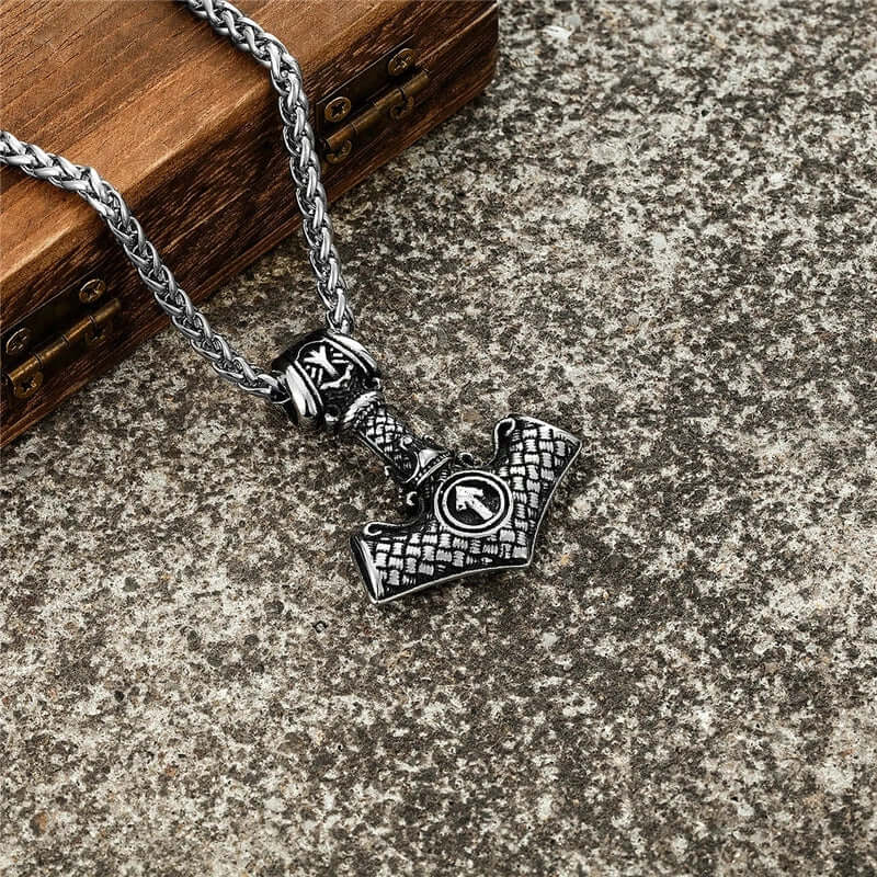 THE MEN THING SS Pendant/ Necklace VIKING NORSE MJOLNIR SILVER  - Pure Titanium Steel Necklace with 24 inch Chain for Men & Boys