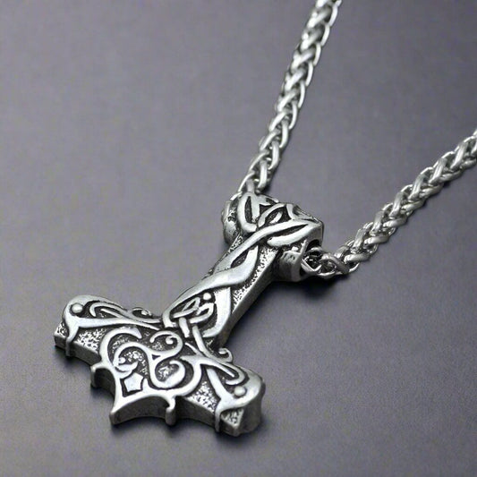 THE MEN THING SS Pendant/ Necklace VIKING RUNES THOR HAMMER SILVER - Pure Titanium Steel Necklace with 24 inch Chain for Men & Boys