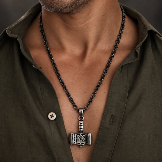 THE MEN THING SS Pendant/ Necklace VIKING THOR HAMMER - Pure Titanium Steel Necklace with 25.5 inch Chain for Men & Boys