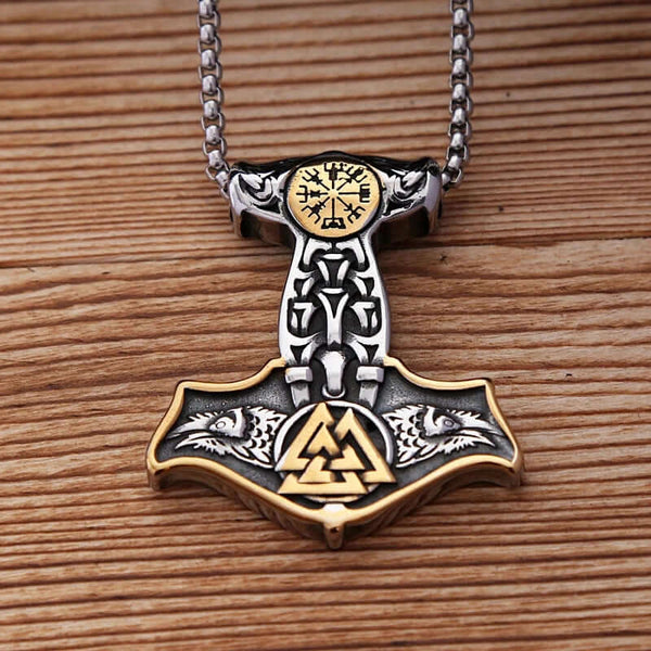 VIKING THOR MJOLNIR GOLD - Pure Titanium Steel Necklace with 24 inch Chain for Men & Boys