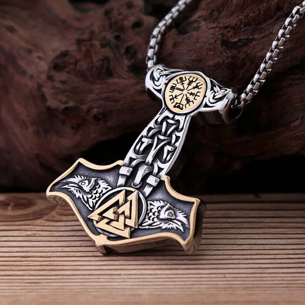 VIKING THOR MJOLNIR GOLD - Pure Titanium Steel Necklace with 24 inch Chain for Men & Boys