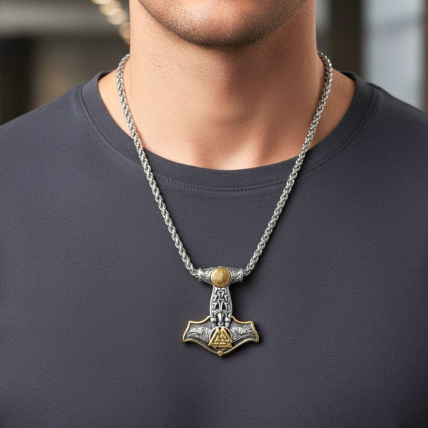 VIKING THOR MJOLNIR GOLD - Pure Titanium Steel Necklace with 24 inch Chain for Men & Boys