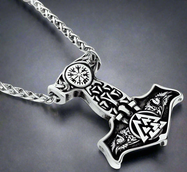 VIKING THOR MJOLNIR SILVER - Pure Titanium Steel Necklace with 24 inch Chain for Men & Boys