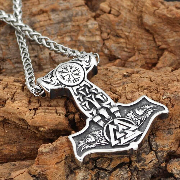 VIKING THOR MJOLNIR SILVER - Pure Titanium Steel Necklace with 24 inch Chain for Men & Boys