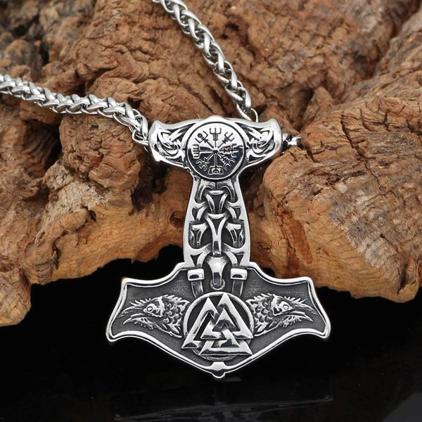 VIKING THOR MJOLNIR SILVER - Pure Titanium Steel Necklace with 24 inch Chain for Men & Boys