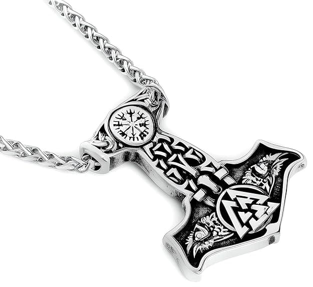 THE MEN THING SS Pendant/ Necklace VIKING THOR MJOLNIR SILVER - Pure Titanium Steel Necklace with 24 inch Chain for Men & Boys