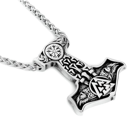 THE MEN THING SS Pendant/ Necklace VIKING THOR MJOLNIR SILVER - Pure Titanium Steel Necklace with 24 inch Chain for Men & Boys