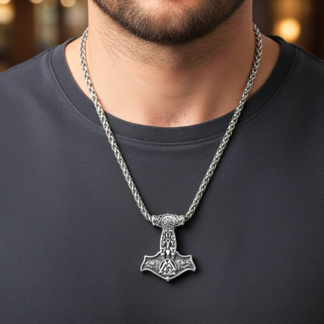 THE MEN THING SS Pendant/ Necklace VIKING THOR MJOLNIR SILVER - Pure Titanium Steel Necklace with 24 inch Chain for Men & Boys