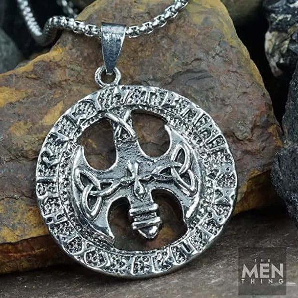 VINTAGE AXE -  Alloy Pendant with Stainless Steel 24inch Round Box Chain, European trending Style for Men & Boy