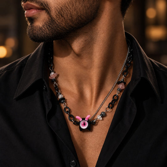THE MEN THING SS Pendant/ Necklace VOID DRIP - 16mm Titanium Steel Pendant with 22 to 25inch Adjustable Cable Chain for Men & Boys