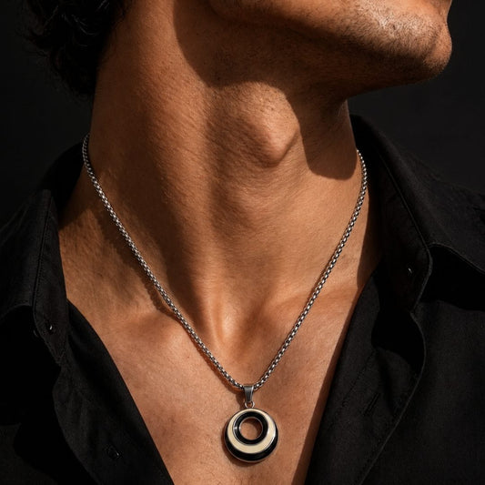 THE MEN THING SS Pendant/ Necklace VOID HALO - 22mm Titanium Steel Pendant with Round Box 2mm Chain for Men & Boys (21inch)