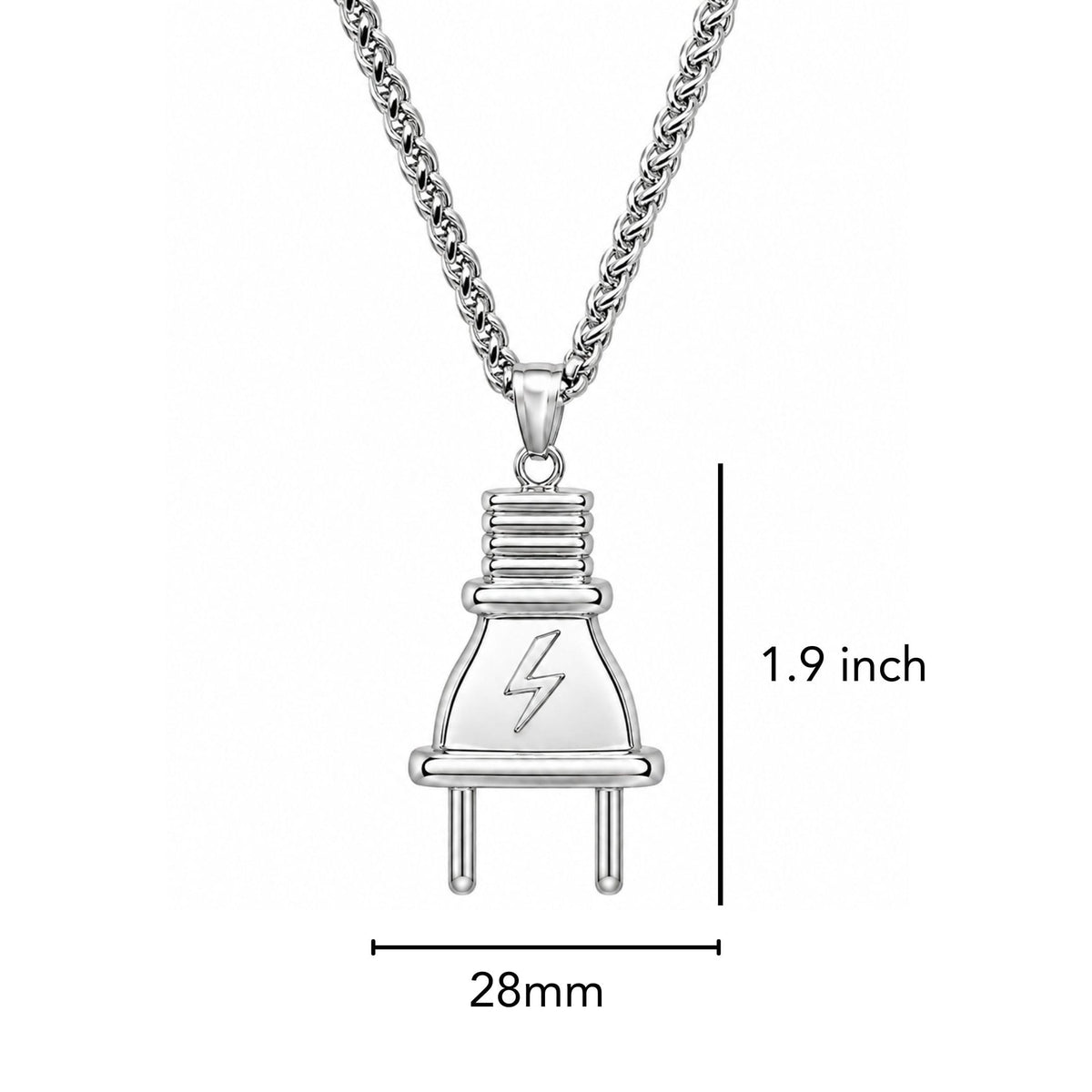 THE MEN THING SS Pendant/ Necklace VOLT BOLT - 23mm Titanium Steel Pendant with Adjustable Twisted 4mm Chain for Men & Boys (22 to 24inch)