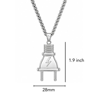 THE MEN THING SS Pendant/ Necklace VOLT BOLT - 23mm Titanium Steel Pendant with Adjustable Twisted 4mm Chain for Men & Boys (22 to 24inch)