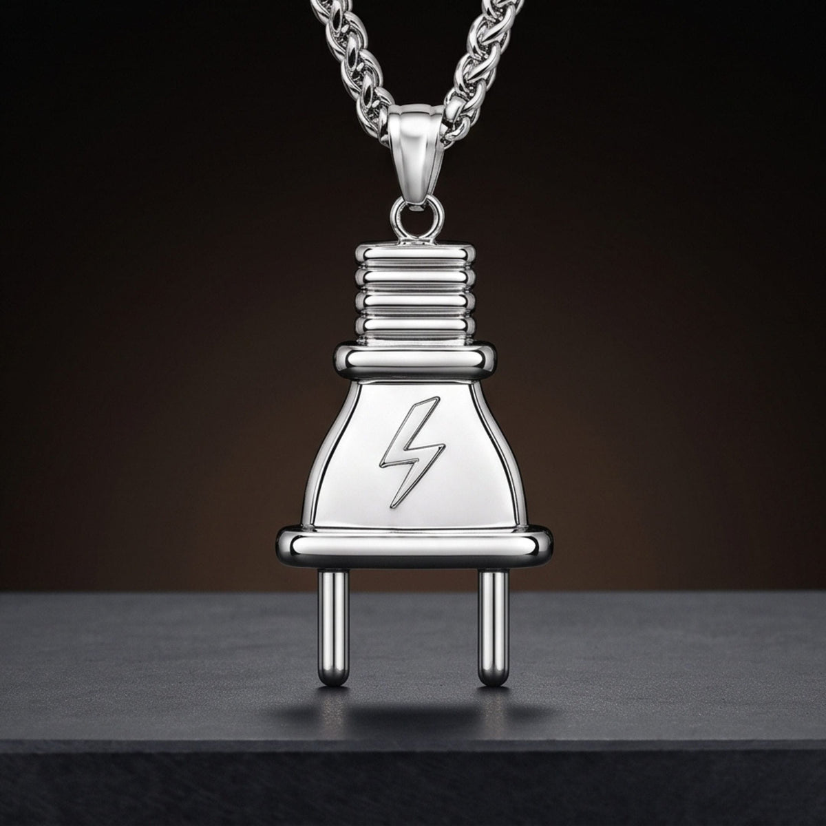 THE MEN THING SS Pendant/ Necklace VOLT BOLT - 23mm Titanium Steel Pendant with Adjustable Twisted 4mm Chain for Men & Boys (22 to 24inch)