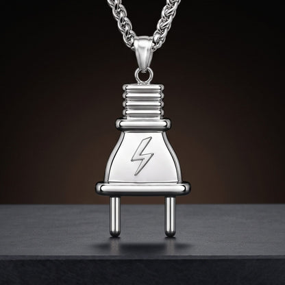 THE MEN THING SS Pendant/ Necklace VOLT BOLT - 23mm Titanium Steel Pendant with Adjustable Twisted 4mm Chain for Men & Boys (22 to 24inch)