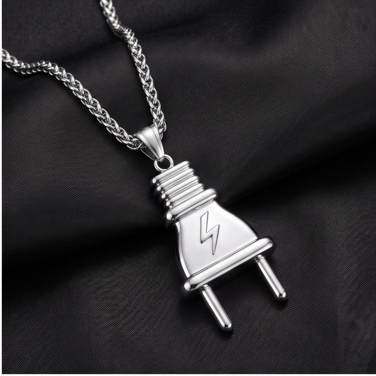 THE MEN THING SS Pendant/ Necklace VOLT BOLT - 23mm Titanium Steel Pendant with Adjustable Twisted 4mm Chain for Men & Boys (22 to 24inch)