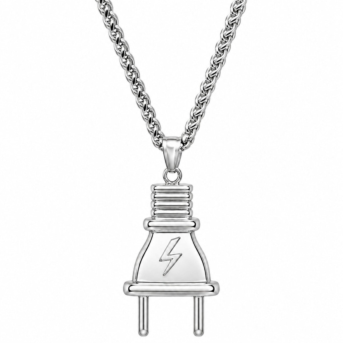 THE MEN THING SS Pendant/ Necklace VOLT BOLT - 23mm Titanium Steel Pendant with Adjustable Twisted 4mm Chain for Men & Boys (22 to 24inch)