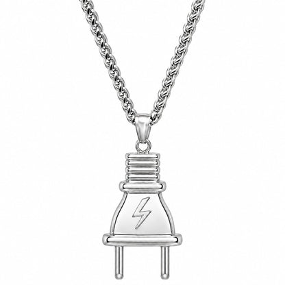 THE MEN THING SS Pendant/ Necklace VOLT BOLT - 23mm Titanium Steel Pendant with Adjustable Twisted 4mm Chain for Men & Boys (22 to 24inch)