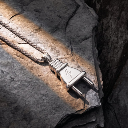THE MEN THING SS Pendant/ Necklace VOLT BOLT - 23mm Titanium Steel Pendant with Adjustable Twisted 4mm Chain for Men & Boys (22 to 24inch)