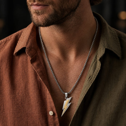 THE MEN THING SS Pendant/ Necklace VOLTSTRIKE GOLD  - Pure Stainless Steel 24inch Chain for Men, European trending Style for Men & Boy