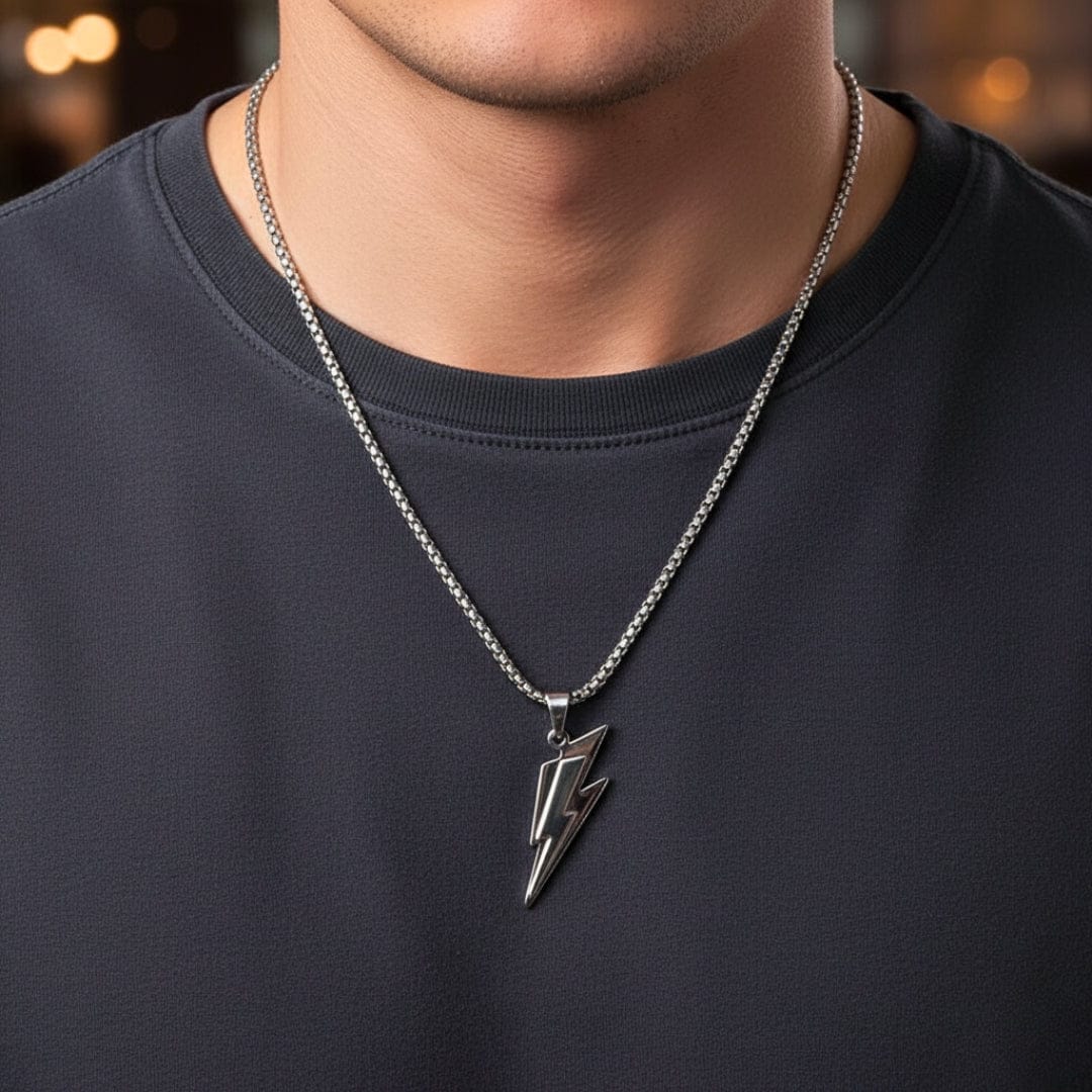 THE MEN THING SS Pendant/ Necklace VOLTSTRIKE SILVER  - Pure Stainless Steel 24inch Chain for Men, European trending Style for Men & Boy