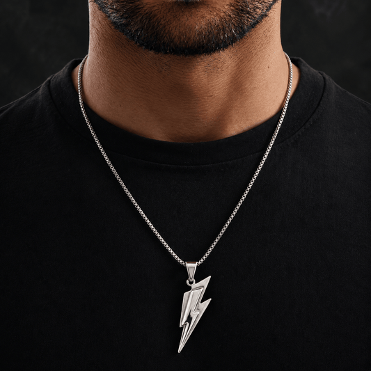THE MEN THING SS Pendant/ Necklace VOLTSTRIKE SILVER - Pure Stainless Steel 24inch Chain for Men, European trending Style for Men & Boy
