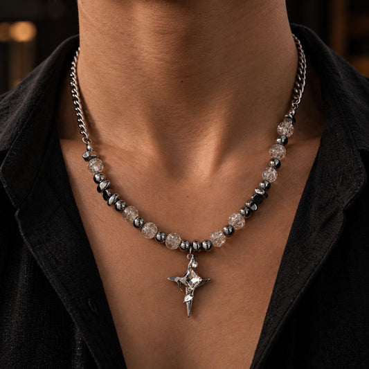 THE MEN THING SS Pendant/ Necklace VORTEX CRYSTAL - 22mm Titanium Steel Pendant with 19 to 21inch Adjustable 7mm Chain for Men & Boys